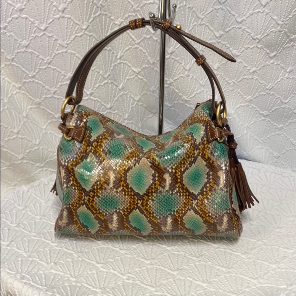 Dooney & Bourke Brown and Turquoise Snakeskin-Print Florentine Shoulder Bag - Picture 2 of 11